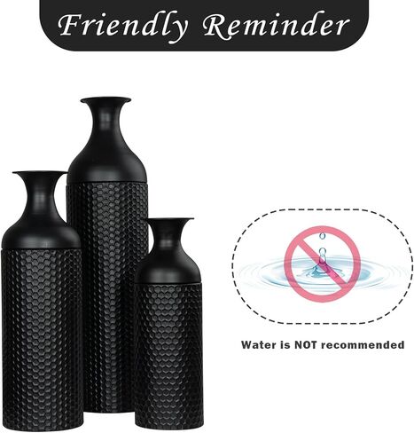 Large Black Vases, 27/20/16.5 Inch Tall Floor Vase, Set of 3 Modern Honeycomb Texture Metal Flower Vase for Living Room Home Corner Hallway Decor in Saudi Arabia