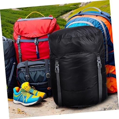 Compression Sack for Sleeping Bags Drawstring Stuff Sack with Adjustable Buckle Durable Polyester Space Saving for Camping and Hiking Supplies Black in Saudi Arabia