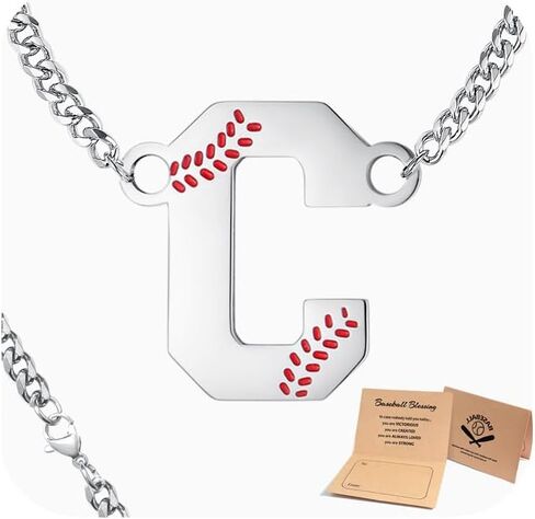 QINJIEJIE Initial Baseball Necklace A-Z Letter Necklaces Sports Accessories Drip Baseball Charm Pendant Jewelry Stainless Steel Silver Chain 22inch Personalized Gift for Men Lover Fans in Saudi Arabia