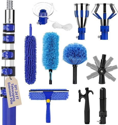 MXQMKL 20FT Light Bulb Changer for High Ceilings with 5-12FT Heavy Duty Extension Pole,High Ceiling Ceiling Fan Cleaner Duster Kit for Home & House High Window, Interior Roof Window Cleaning Blue in Saudi Arabia