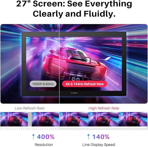 تابلت الرسم HUION KAMVAS Pro 27 (144 هرتز) 4K UHD مع حزمة شاشة مع قلم HUION Slim PW600S in Kuwait