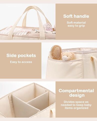Baby Diaper Caddy Organizer for Wipes, Diapers Storage Basket with Handle, Car Caddy Organizer Boy & Girl & New Parent Gift, Baby Shower, Newborn Essentials, Nursery Bin Soft Large Tote Bag in Saudi Arabia