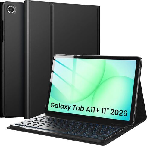 حافظة لوحة مفاتيح TiMOVO لجهاز Samsung Galaxy Tab A11 Plus/A11+ 2026، لوحة مفاتيح مغناطيسية لاسلكية قابلة للفصل مع إضاءة خلفية LED، أسود in Saudi Arabia