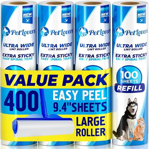 PetLovers Extra Sticky Lint Roller Bulk Value Set 1,000 Sheets 3 Rollers 7 Refills for Pet Hair Removal, Dog and Cat Lint Remover in Kuwait