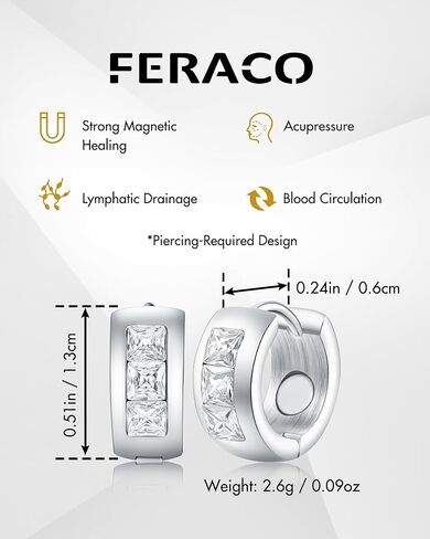 Feraco Magnetic Hoop Earrings for Women with 3500 Gauss Neodymium Magnet, 316L Stainless Steel Magnetic Therapy Jewelry, Ear Acupuncture in Kuwait
