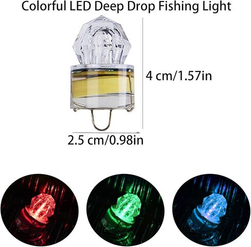 10 حزمة ملونة LED قطرة عميقة أضواء الصيد المياه تنشيط الماس السحر الصيد ضوء الليل للماء جاذبة تحت الماء للمياه المالحة سمك أبو سيف المياه العذبة التونة in Kuwait