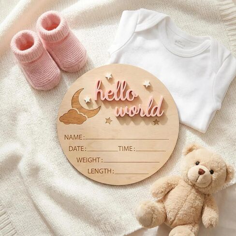 3D Wooden Hello World Newborn Announcement Sign,Gender Reveal Party Supplies,Birthday Party Decorations, Photo Props, Creative Keepsake Gift Pink in Saudi Arabia