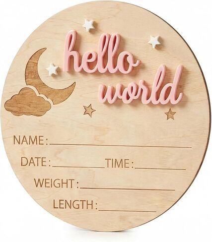 3D Wooden Hello World Newborn Announcement Sign,Gender Reveal Party Supplies,Birthday Party Decorations, Photo Props, Creative Keepsake Gift Pink in Saudi Arabia