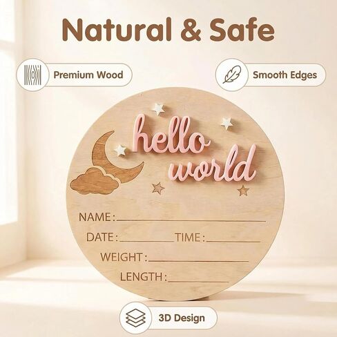 3D Wooden Hello World Newborn Announcement Sign,Gender Reveal Party Supplies,Birthday Party Decorations, Photo Props, Creative Keepsake Gift Pink in Saudi Arabia