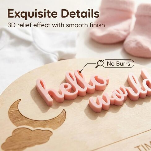 3D Wooden Hello World Newborn Announcement Sign,Gender Reveal Party Supplies,Birthday Party Decorations, Photo Props, Creative Keepsake Gift Pink in Saudi Arabia