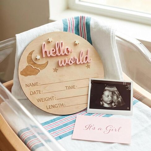 3D Wooden Hello World Newborn Announcement Sign,Gender Reveal Party Supplies,Birthday Party Decorations, Photo Props, Creative Keepsake Gift Pink in Saudi Arabia