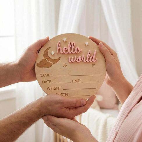 3D Wooden Hello World Newborn Announcement Sign,Gender Reveal Party Supplies,Birthday Party Decorations, Photo Props, Creative Keepsake Gift Pink in Saudi Arabia