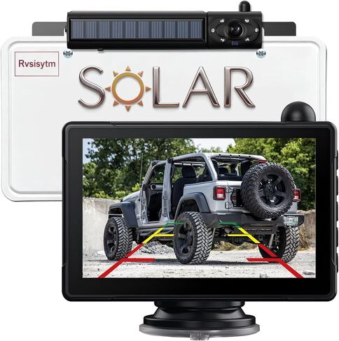 1080P Solar Wireless Backup Camera with 5in Monitor, 5000mAh Rechargeable Battery and Solar Panel, IP69K Waterproof, IR Night Vision, Support 2 Cameras, for Car, RV, Trailer, Camper (0092) in Saudi Arabia
