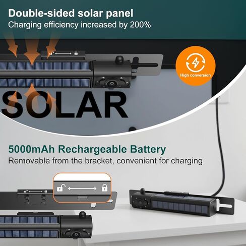1080P Solar Wireless Backup Camera with 5in Monitor, 5000mAh Rechargeable Battery and Solar Panel, IP69K Waterproof, IR Night Vision, Support 2 Cameras, for Car, RV, Trailer, Camper (0092) in Saudi Arabia
