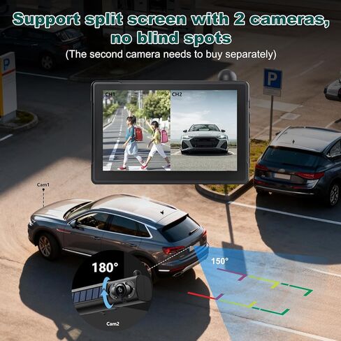 1080P Solar Wireless Backup Camera with 5in Monitor, 5000mAh Rechargeable Battery and Solar Panel, IP69K Waterproof, IR Night Vision, Support 2 Cameras, for Car, RV, Trailer, Camper (0092) in Saudi Arabia