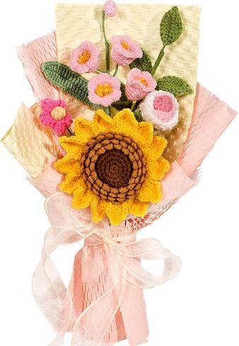 Hlenbin Graduation Gifts Crochet Flowers Bouquet, Handmade Sunflower Rose Bear Graduations Flower Bouquet for Birthday, Teacher Appreciation Gifts, Christmas, Home Décor (Include Card) Blue in Saudi Arabia
