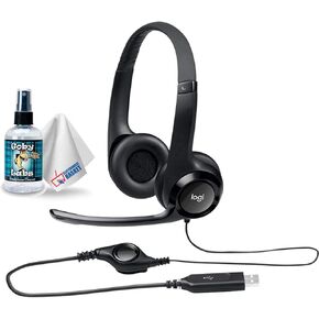 Logitech USB Headset H390 with Noise Cancelling Microphone - Includes Headphone Cleaner with Microfiber Cleaning Cloth - Bundle in Saudi Arabia