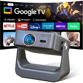 【يدعم تلفزيون Google الرسمي/1500 ANSI/4K】جهاز عرض تلفزيون ذكي مزود بواي فاي وبلوتوث، جهاز عرض محمول أصلي 1080 بكسل، تركيز تلقائي وحجر مفاتيح، إدخال صوتي، جهاز عرض صغير للسينما المنزلية، iOS/Android in Kuwait