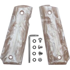Guuun 1911 Grips High Polished Synthetic White Pearl & Ivory Pearl Resin Ambi Safety Cut Grip Screws Set Included in Saudi Arabia