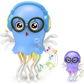 Kids Toy Dancing Jellyfish, Interactive Crawling Jellyfish Bump and Go Toy with Music & Lights, Sensory Tummy Time Toys for Toddlers 3-12 Years, Kids Birthday Chirstmas Gifts for Boys Grils in Saudi Arabia