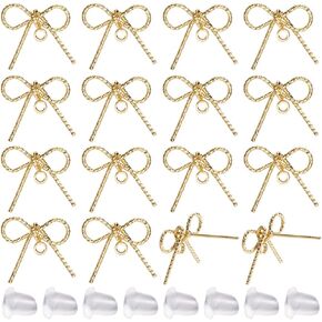 Sunnyclue 1 Box 50PCS REAL 18K GOLD PEST POST ESTRENGENTERS HEDERS BOWKNOT ARCRINGS HOURTERS CORRING ARCH مع أقراط ثقب للملحقات لصنع المجوهرات. in Saudi Arabia