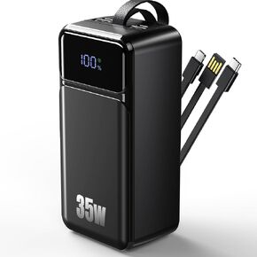 بنك طاقة بقدرة 80000 مللي أمبير في الساعة، شاحن محمول سريع الشحن بقدرة 35 وات مدمج بـ 3 كابلات مع 7 منافذ، حزمة بطارية خارجية عالية السعة لأجهزة iPhone وGalaxy وSteam Deck وأساسيات السفر والتخييم in Kuwait