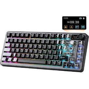 YUNZII B75 PRO MAX QMK/VIA لوحة مفاتيح ميكانيكية لاسلكية، تخطيط 75% مع شاشة ومقبض، حشية قابلة للتبديل الساخن مخصصة، مفاتيح كريمية مسبقة التشحيم، بلوتوث/Type-C/2.4G لـ Win/Mac (أسود، مفتاح كاكاو كريم V2) in Kuwait