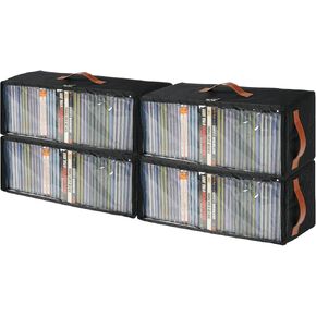 4 Pack CD Storage Box, Stackable CD Case Holder with Front Zippered Clear Window and Handles, 15.7 x 6.1 x 5.3 Inches Oxford Fabric CD Tower Rack, Holds Up to 148 CDs in Full Jewel Cases in Kuwait