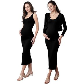 2 PCS Maternity Dress Short Cardigan Set Maxi Bodycon Formal Dresses Fall Casual Baby Shower for Women in Saudi Arabia