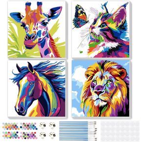 MEIYUDA 4Pack Framed Paint by Number Kit for Kids, Dinosaur Paint by Numbers for Kids Age 4-8-12, Cute Animals DIY Acrylic Oil Painting for Home Wall Decor Gift 8x8inch in Saudi Arabia