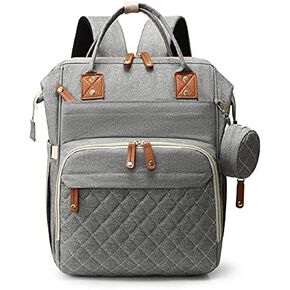 حقيبة ظهر للحفاضات، حقيبة سفر متعددة الوظائف للأطفال مع وسادة تغيير الحفاضات، حاملات زجاجات معزولة، حقيبة اللهاية وأشرطة عربة الأطفال، مقاومة للماء بسعة كبيرة، للجنسين (رمادي وردي) in Kuwait