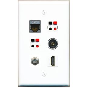 RiteAV CAT7 Coax HDMI 2 Speaker TOSLINK Flat/Solid Wall Plate [White] in Saudi Arabia