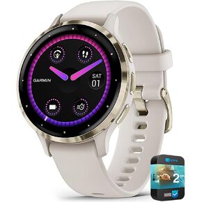 ساعة Garmin 010-N2785-02 Venu 3S Health Fitness GPS الذكية بإطار ذهبي ناعم/شريط رمادي 41 ملم (متجدد) مع حزمة حماية محسنة CPS لمدة عامين in Kuwait