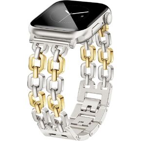 أساور ساعة ذهبية وفضية للنساء متوافقة مع ساعة أبل 38/40/41/42/44/46/49 ملم حزام معدني قابل للتعديل أنيق سلسلة سوار لسلسلة iWatch 11/10/9/8/7/6/5/4/SE/3/2/1/Ultra in Kuwait