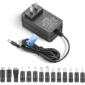 ALITOVE 12V DC Power Supply 1A 12W AC Adapter 100-240V 50-60hz to 12 Volt 1Amp 0.5A Transformer Power Cord 6.5FT 5.5 x 2.5mm 2.1mm Plug with 14 Tips for LED Strip Light CCTV Security Camera and More in Kuwait