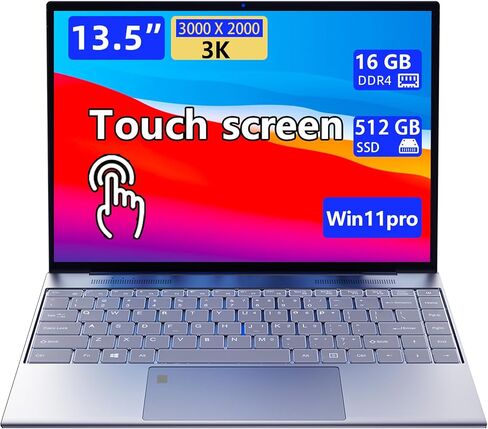13.5-inch portable touchscreen laptop computer,16GB RAM,512GB SSD,3K (3000×2000) IPS,Celeron N95 processor up to 3.4 GHz,10000mAh battery,backlit keyboard,fingerprint unlocking,Win 11 Pro,slim laptops in Saudi Arabia