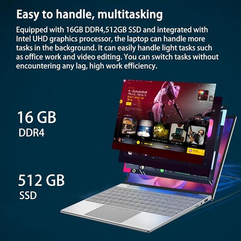 13.5-inch portable touchscreen laptop computer,16GB RAM,512GB SSD,3K (3000×2000) IPS,Celeron N95 processor up to 3.4 GHz,10000mAh battery,backlit keyboard,fingerprint unlocking,Win 11 Pro,slim laptops in Saudi Arabia