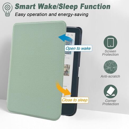 Case for Kobo Clara BW (Model N365) / Clara Colour (Model N367) / Clara 2E 6", Ultra Slim Lightweight Folio Premium PU Leather Protective Cover with Auto Sleep/Wake Function, Agave Green in Saudi Arabia