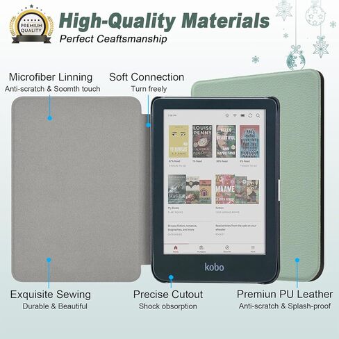 Case for Kobo Clara BW (Model N365) / Clara Colour (Model N367) / Clara 2E 6", Ultra Slim Lightweight Folio Premium PU Leather Protective Cover with Auto Sleep/Wake Function, Agave Green in Saudi Arabia