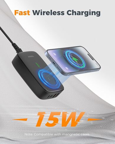 Wireless Charging Station for Multiple Device PD 65W USB C, TESSAN 6 in 1 Magnetic Wireless Charger Station, 5 Ft USB Charging Block Compatible with iPhone, Android Phone, Tablet, Laptop, Home Office in Saudi Arabia