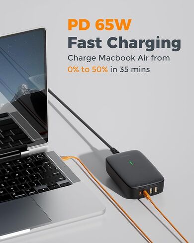 Wireless Charging Station for Multiple Device PD 65W USB C, TESSAN 6 in 1 Magnetic Wireless Charger Station, 5 Ft USB Charging Block Compatible with iPhone, Android Phone, Tablet, Laptop, Home Office in Saudi Arabia
