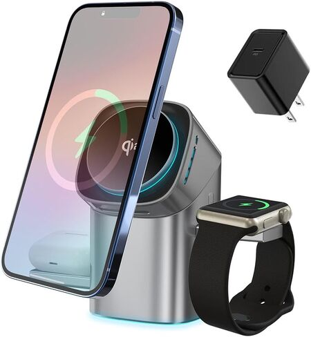 محطة شحن لاسلكية 3 في 1 لهاتف iPhone 17/16/15/14/13/12 Pro Max، حامل شاحن مغناطيسي معتمد من Qi 2 بقوة 15 وات لهاتف Magsafe وAirPods والساعة الذكية (لون صحراوي) in Kuwait