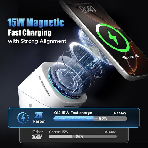 محطة شحن لاسلكية 3 في 1 لهاتف iPhone 17/16/15/14/13/12 Pro Max، حامل شاحن مغناطيسي معتمد من Qi 2 بقوة 15 وات لهاتف Magsafe وAirPods والساعة الذكية (لون صحراوي) in Kuwait