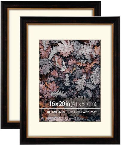 إطار صورة عتيق من Eitida مقاس 11 × 14 من الخشب البني والذهبي بلونين، حصيرة كريمية للصور مقاس 8 × 10، طباعة فنية، غطاء زجاجي حقيقي، جاهز للعرض على الحائط أو سطح الطاولة، الجزء الداخلي ذهبي in Kuwait