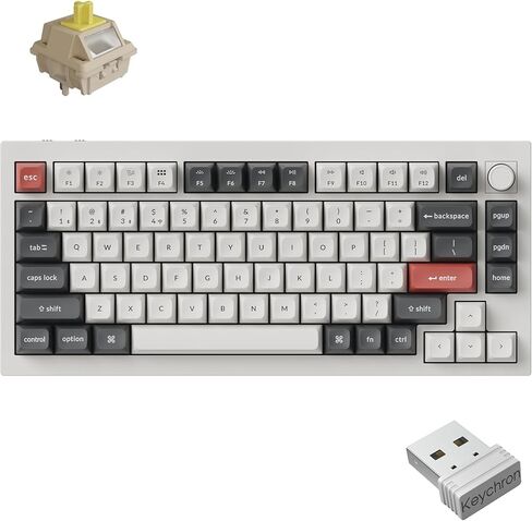 لوحة مفاتيح ميكانيكية لاسلكية Keychron Q1 Ultra 8K 75%، إضاءة خلفية RGB قابلة للتبديل من الألومنيوم، مفتاح الموز، 82 مفتاحًا، 2.4 جيجا هرتز/بلوتوث/سلكي، أغطية مفاتيح PBT السعودية، لنظام التشغيل Mac Windows Linux - أبيض in Kuwait