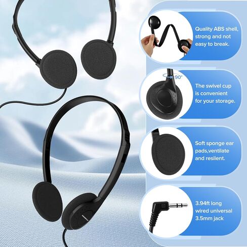 Bulk Headphones for Kids Classroom School 25 Pack K-12,Wholesale Wired On-Ear Headphones,Stereo Clear Sound,Student Earphones with 3.5mm Jack for Online Learning(HLY002 Black) in Saudi Arabia