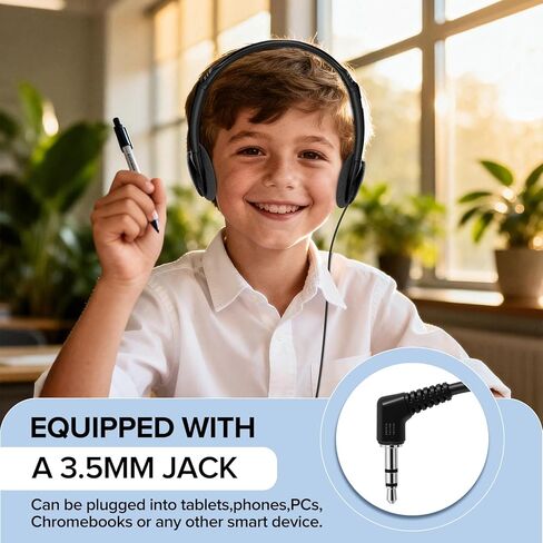 Bulk Headphones for Kids Classroom School 25 Pack K-12,Wholesale Wired On-Ear Headphones,Stereo Clear Sound,Student Earphones with 3.5mm Jack for Online Learning(HLY002 Black) in Saudi Arabia