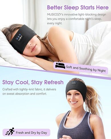 MUSICOZY Sleep Headphones Bluetooth Headband, Sleep Mask with Bluetooth Sleep Headphones, Sports Sleeping Headphones Sleep Earbuds with Ultra-Thin HD Stereo Speakers for Travel Workout, 2 Packs in Kuwait