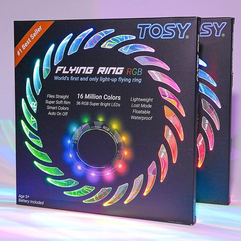 TOSY Flying Ring - 12 LEDs, Super Bright, Soft, Auto Light Up, Safe, Waterproof, Lightweight Frisbee, Cool Birthday, Camping, Easter Basket Stuffers & Outdoor/Indoor Gift Toy for Boys/Girls/Kids in Saudi Arabia
