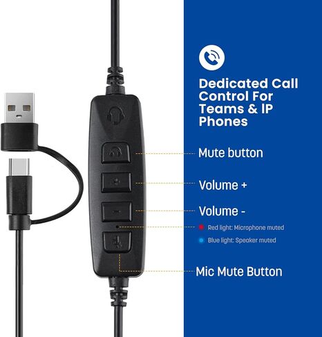 سماعة كمبيوتر doudou USB مع ميكروفون لإلغاء الضوضاء للكمبيوتر الشخصي، وسماعات مركز الاتصال لفرق Skype Zoom Office، فئة عبر الإنترنت، خفيفة الوزن مع مقبس USB/Type-c والتحكم في مستوى الصوت in Kuwait